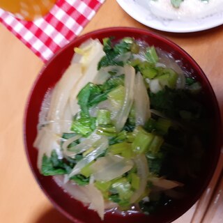 玉ねぎ　小松菜　春雨　中華スープ